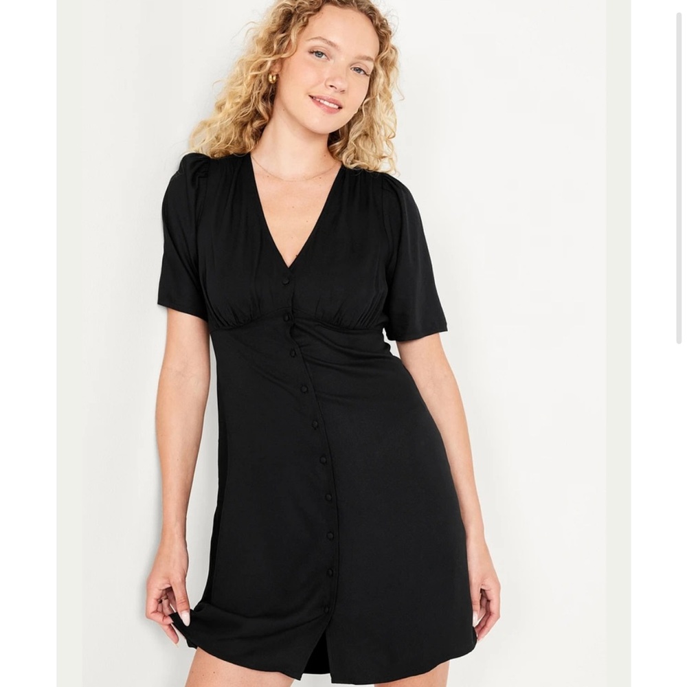 NWT Button-down Crepe Black Mini Dress - Picture 2 of 5